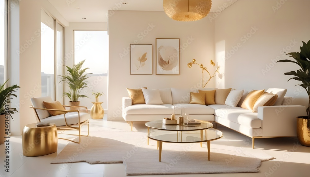 Fototapeta premium white and gold theme modern interior