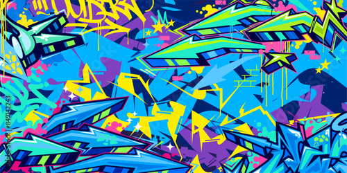 Trendy Abstract Hip Hop Urban Street Art Graffiti Style Vector Illustration Background Template