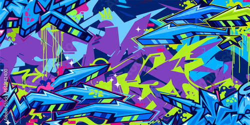 Cool Trendy Abstract Hip Hop Urban Street Art Graffiti Style Vector Illustration Background Template