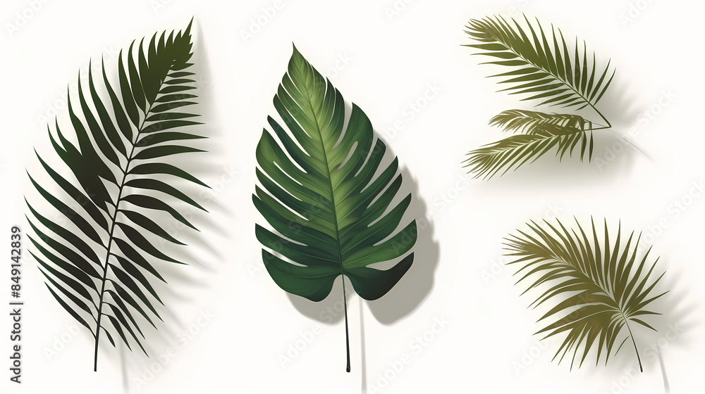 Realistic transparent shadow from a leaf of a palm tree on the white background. Tropical leaves shadow. Mockup with palm leaves shadow. Realistic transparent shadow from a leaf of a palm tree on the white background. Tropical leaves shadow. Mockup with palm leaves shadow.