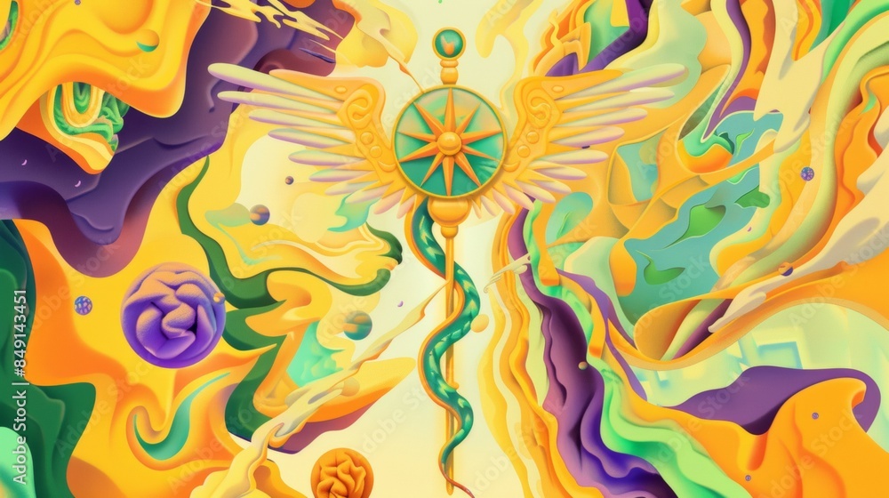 Fototapeta premium A digital illustration featuring a caduceus