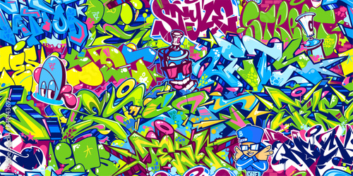 Seamless Colorful Modern Abstract Urban Style Hiphop Graffiti Street Art Pattern Vector Background