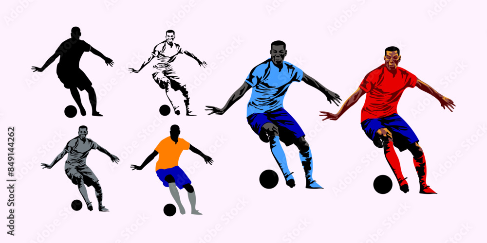 Football, Soccer player icon silhouette vector illustration. Sport game player character isolated on white background. Football, Soccer player icon silhouette vector illustration. Sport game player character isolated on white background.
