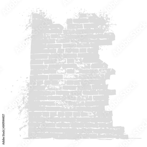 Distressed White Brick Wall, Grunge Texture, Isolated Ruin Element.