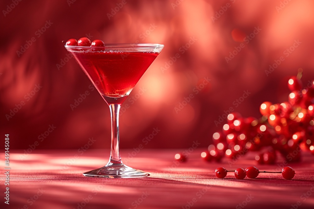 A deep red cocktail in a sleek glass A deep red cocktail in a sleek glass