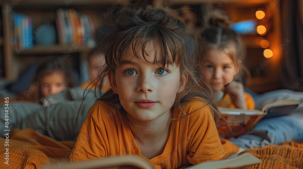 Obraz premium 3D realistic Children Reading Book