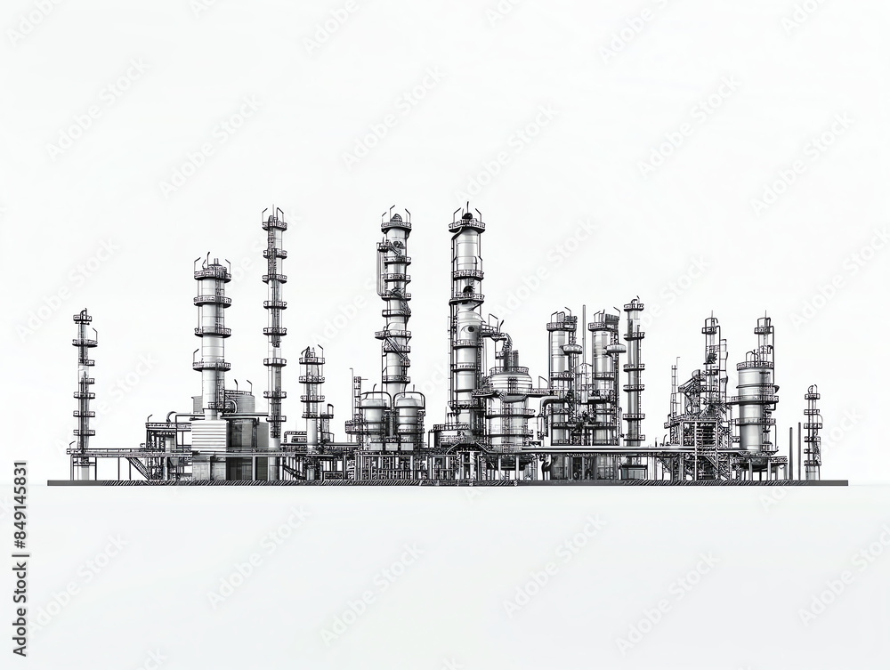 Obraz premium Highresolution image of an oil refinery in a Middle Eastern country, isolated on a white background, emphasizing the rise in oil prices