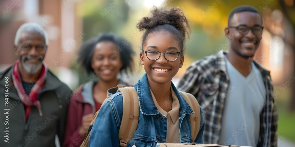 Obraz premium A Black college student moving into a dorm with parents helping with crates. Concept Campus Move-In, College Transition, Parental Support, Moving Day, Dorm Essentials