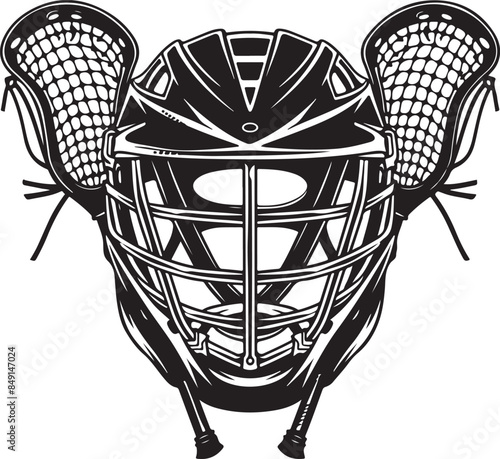 Lacrosse Sticks And Helmet Lacrosse Equipment Front View Vector Illustration Silhouette
