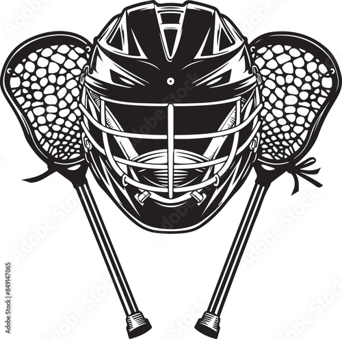 Lacrosse Sticks And Helmet Lacrosse Equipment Front View Vector Illustration Silhouette