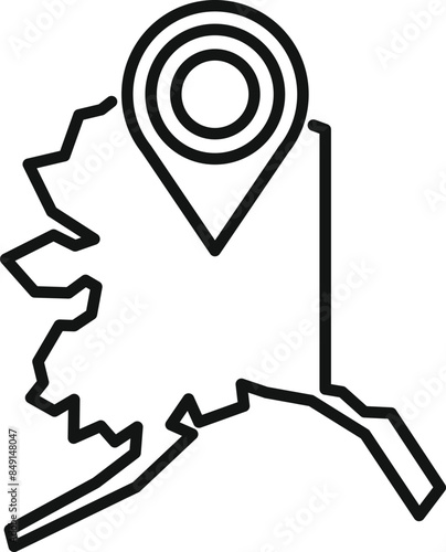 Line drawing of the state of alaska being marked with a location pin