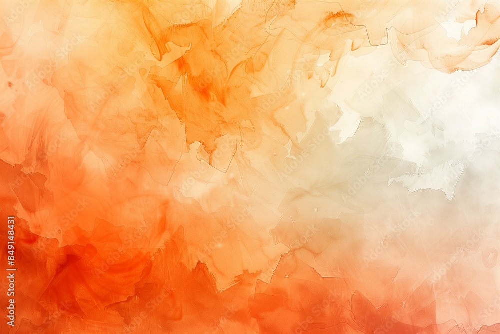 Obraz premium Warm abstract watercolor background featuring vibrant orange and white hues blending seamlessly, ideal for creative projects, design elements, and artistic applications.