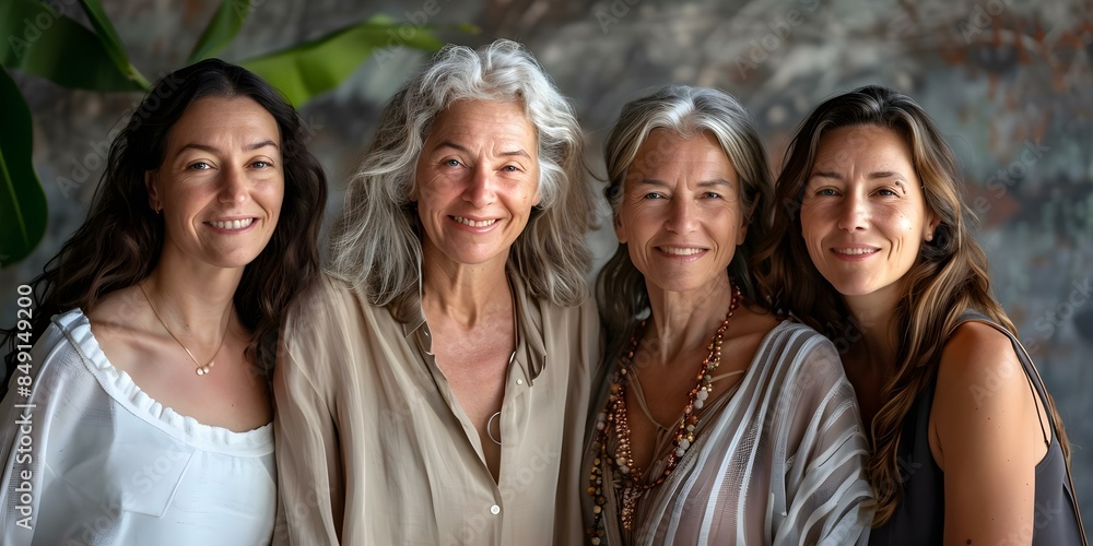 Fototapeta premium Generations of women posing together for a family portrait. Concept Family Portraits, Multigenerational, Women's Empowerment, Family Legacy, Photography Ideas
