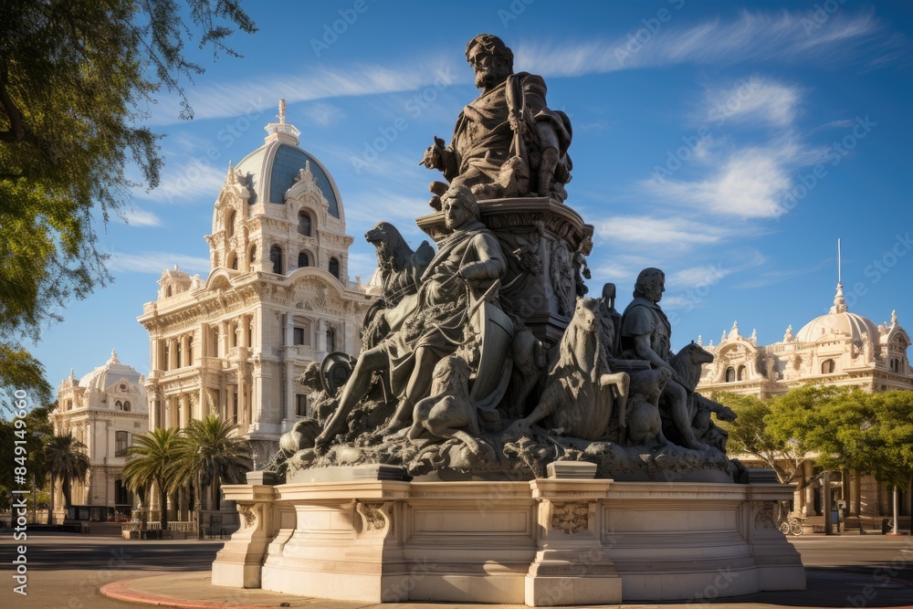 Intendance Square in Montevideo with Statue of Artigas., generative IA Intendance Square in Montevideo with Statue of Artigas., generative IA