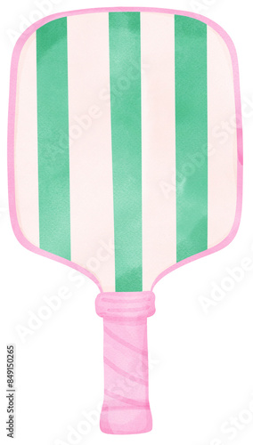 .Retro Pickleball paddle stripe preppy watercolor photo