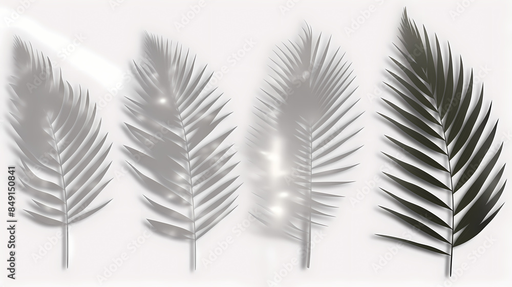 Realistic transparent shadow from a leaf of a palm tree on the white background. Tropical leaves shadow. Mockup with palm leaves shadow. Realistic transparent shadow from a leaf of a palm tree on the white background. Tropical leaves shadow. Mockup with palm leaves shadow.