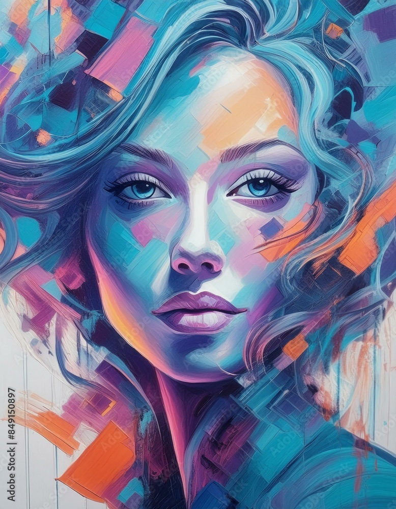 Fototapeta premium Painted portrait of a beautiful woman 