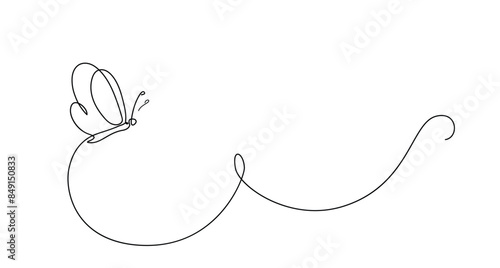Butterfly art in continuous line horizontal banner vector illustration