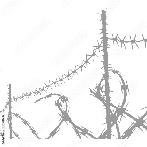 Gray Barbed Wire Silhouette on White: Security, Border, Restriction Abstract.