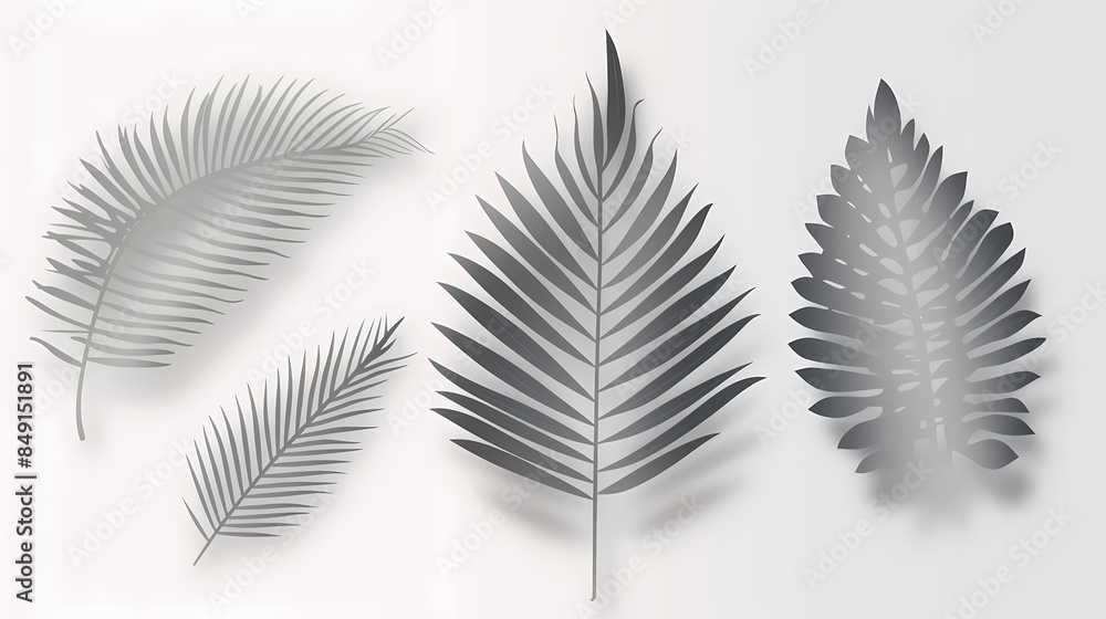 Realistic transparent shadow from a leaf of a palm tree on the white background. Tropical leaves shadow. Mockup with palm leaves shadow.