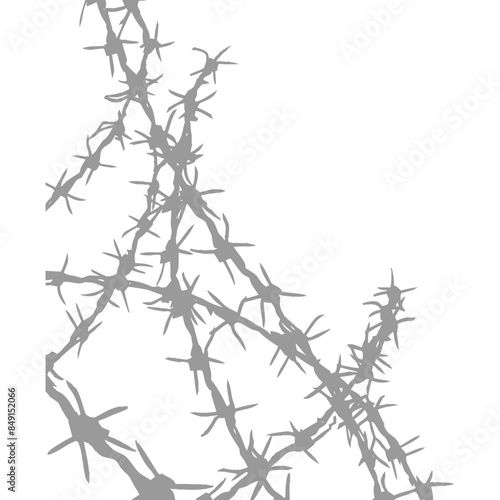 Tangled Gray Barbed Wire Silhouette on White: Abstract Restraint Concept.