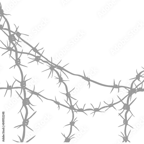 Tangled Barbed Wire Silhouette, Isolated on White, Security Hazard Concept.