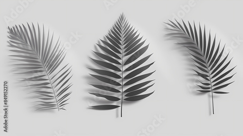 Realistic transparent shadow from a leaf of a palm tree on the white background. Tropical leaves shadow. Mockup with palm leaves shadow. © ak159715