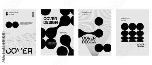 Posters with silhouette minimalistic basic figures, extraordinary graphic assets of geometrical shapes swiss style. Modern minimal monochrome print brutalist.