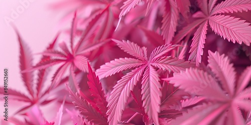 Marijuana leaves in pink pastel color. Background wallpaper design. Generative Ai