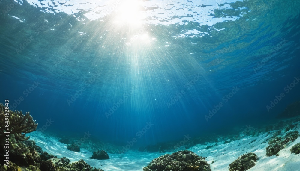 Mesmerizing underwater view of the coral reef, illuminated by the rays of the sun. Concept related to sea, ocean, vacation, summer travel and seascape. copy space Mesmerizing underwater view of the coral reef, illuminated by the rays of the sun. Concept related to sea, ocean, vacation, summer travel and seascape. copy space
