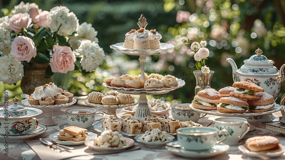 A sophisticated table setup for an afternoon tea A sophisticated table setup for an afternoon tea