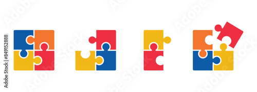 Puzzle icon Set, jigsaw puzzle icon vector collection isolated on white background