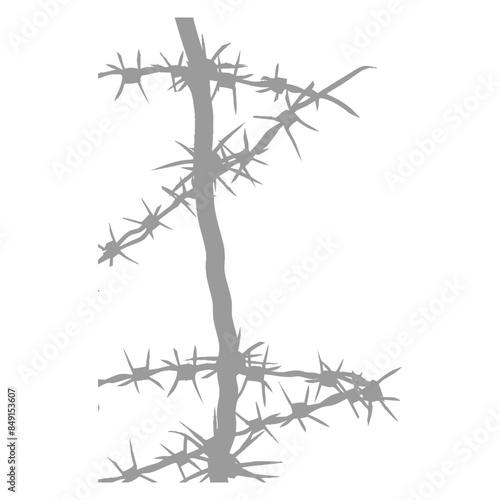 Gray Barbed Wire Stem - Abstract Silhouette, Security Concept.