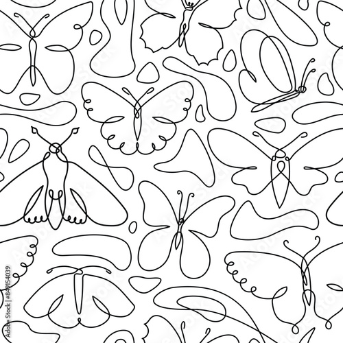 Butterfly art in continuous line seamless pattern vector illustration