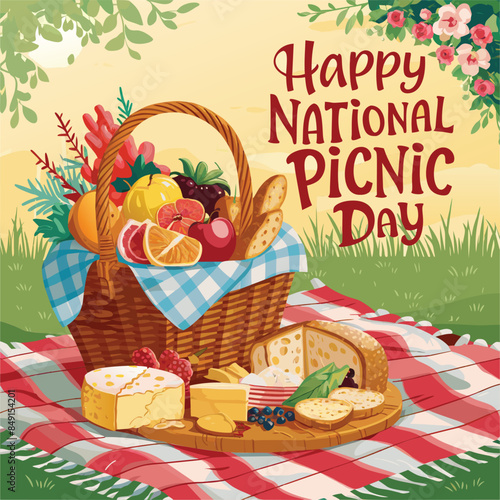 Celebrate National Picnic Day: A Vibrant and Nostalgic Vector Illustration of Joyful Picnic Bliss