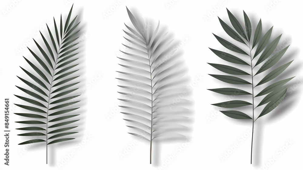 Fototapeta premium Realistic transparent shadow from a leaf of a palm tree on the white background. Tropical leaves shadow. Mockup with palm leaves shadow.