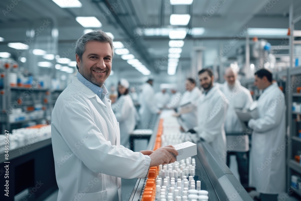 Focused Worker at Medication Assembly Line Focused Worker at Medication Assembly Line