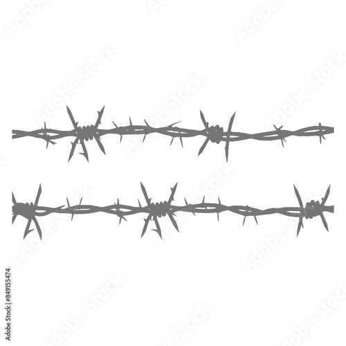 Barbed Wire Strands: Gray Silhouette Against White, Security Element