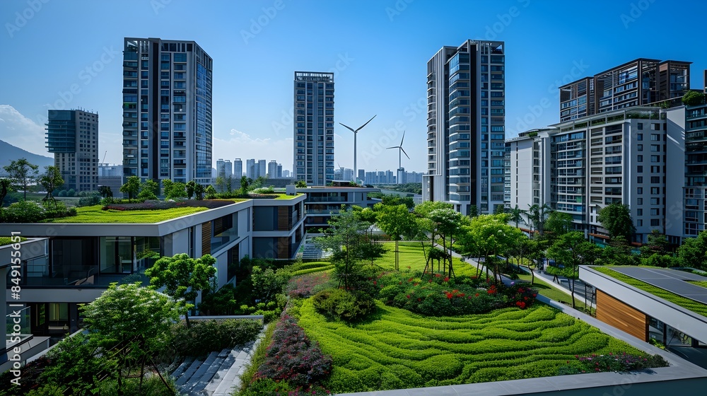 Obraz premium Harmonious Coexistence of Urban Living and Renewable Energy