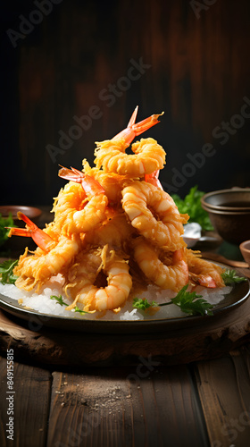 Japanese tempura with crispy fried shrimp food photography poster background