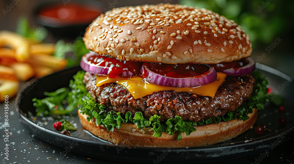 Cheeseburger on the plate for Cheeseburger Day Food Photography HD Cheeseburger on the plate for Cheeseburger Day Food Photography HD