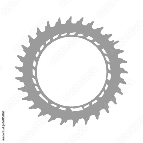 Gear Silhouette: Gray Sprocket Ring with Jagged Edge, Isolated on White.