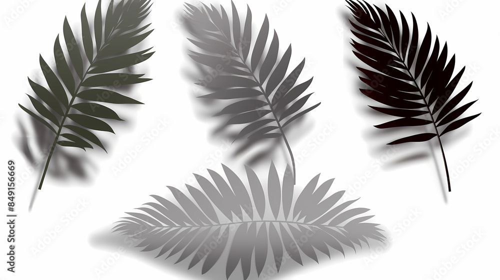 Realistic transparent shadow from a leaf of a palm tree on the white background. Tropical leaves shadow. Mockup with palm leaves shadow. Realistic transparent shadow from a leaf of a palm tree on the white background. Tropical leaves shadow. Mockup with palm leaves shadow.