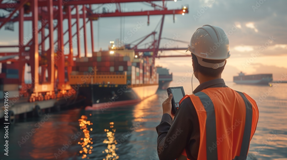 Foreman Commanding Container Loading at Port Foreman Commanding Container Loading at Port