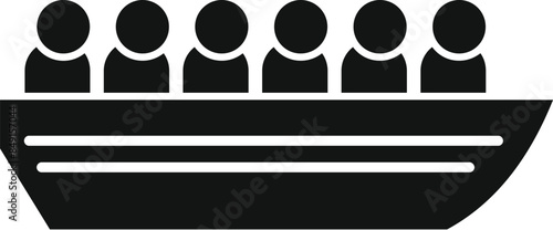 Silhouette of a group of refugees or migrants crossing border in a boat