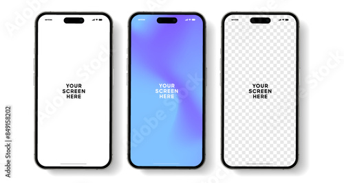 Realistic smartphone mockup. Mobile phone vector with isolated on white background. Device front view. 3D mobile phone with shadow. Realistic, high quality smart phone mockup for ui ux presentation.