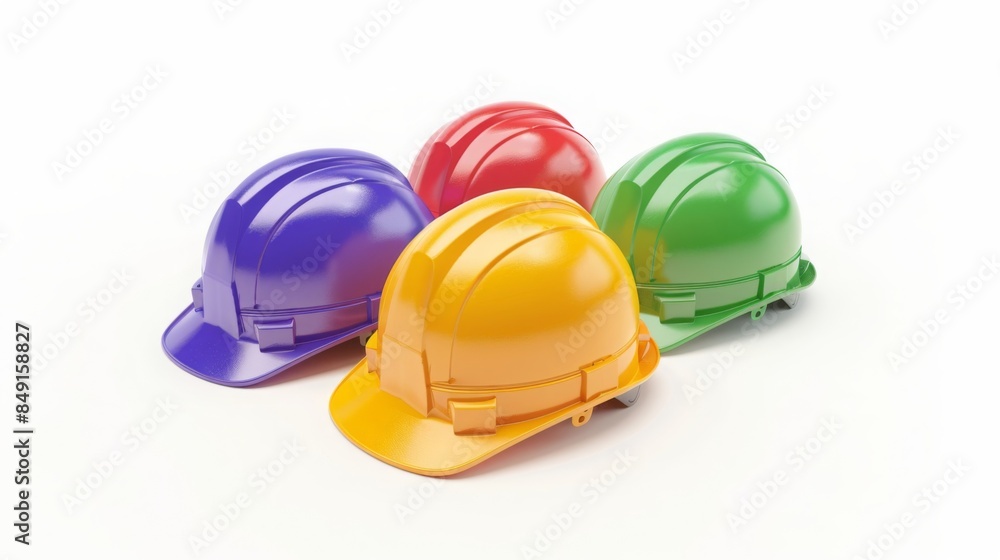 Fototapeta premium multicolored construction hats, colored hard hats