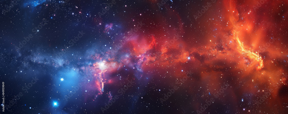 Bright space background with vivid red and blue nebulae, sparkling stars, and deep voids. Bright space background with vivid red and blue nebulae, sparkling stars, and deep voids.