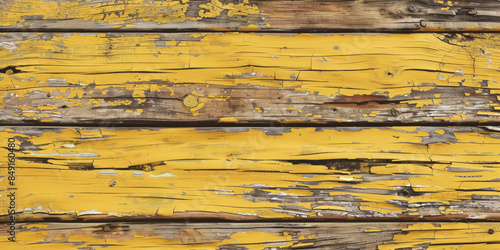 Wallpaper Mural Distressed yellow wood background with peeling paint and rustic texture: Great for rustic or eclectic themes, the peeling paint and rustic texture of yellow wood add a unique and weathered appearance Torontodigital.ca