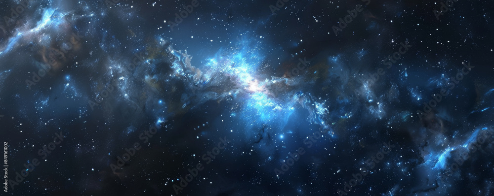 Enigmatic space background with dark blue and black hues, glowing stars, and dense nebulae. Enigmatic space background with dark blue and black hues, glowing stars, and dense nebulae.